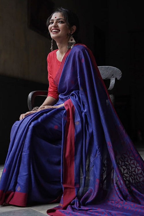 Load image into Gallery viewer, Devastating Blue Cotton Silk Saree With Felicitous Blouse Piece
