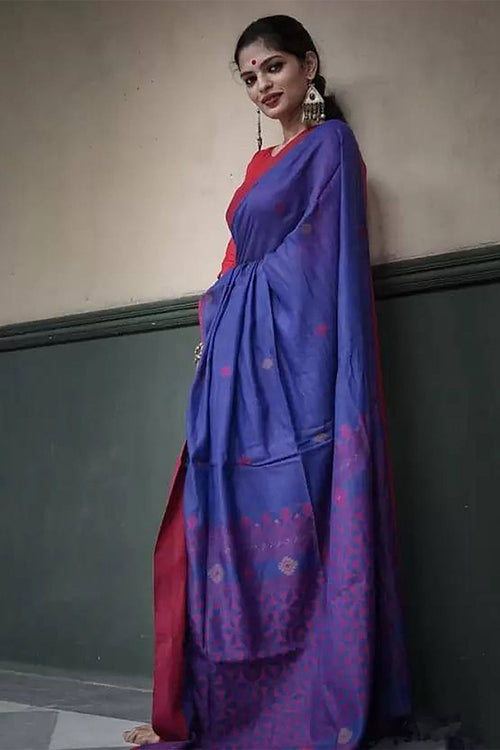 Load image into Gallery viewer, Devastating Blue Cotton Silk Saree With Felicitous Blouse Piece
