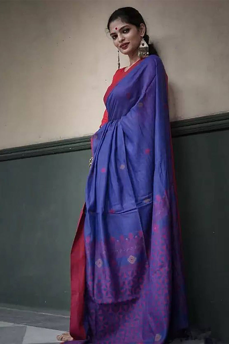 Devastating Blue Cotton Silk Saree With Felicitous Blouse Piece