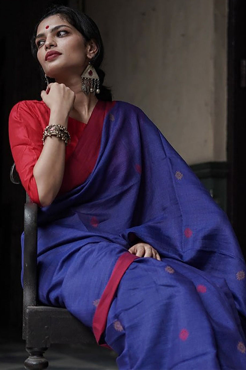 Devastating Blue Cotton Silk Saree With Felicitous Blouse Piece