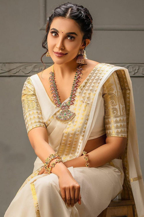 Load image into Gallery viewer, Petrichor Off White Soft Silk Saree With Scrumptious Blouse Piece
