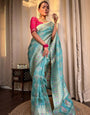 Pretty Firozi Soft Silk Saree With Mesmerising Blouse Piece