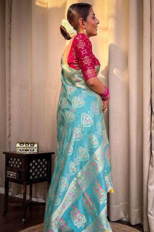 Load image into Gallery viewer, Pretty Firozi Soft Silk Saree With Mesmerising Blouse Piece
