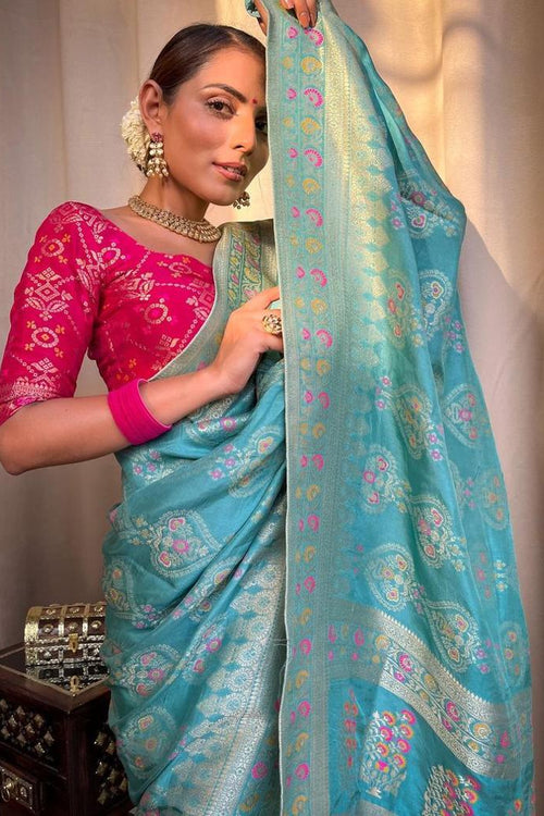 Load image into Gallery viewer, Pretty Firozi Soft Silk Saree With Mesmerising Blouse Piece
