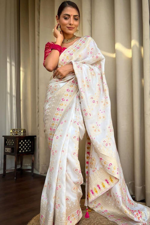 Load image into Gallery viewer, Desiring Off White Soft Silk Saree With Engrossing Blouse Piece
