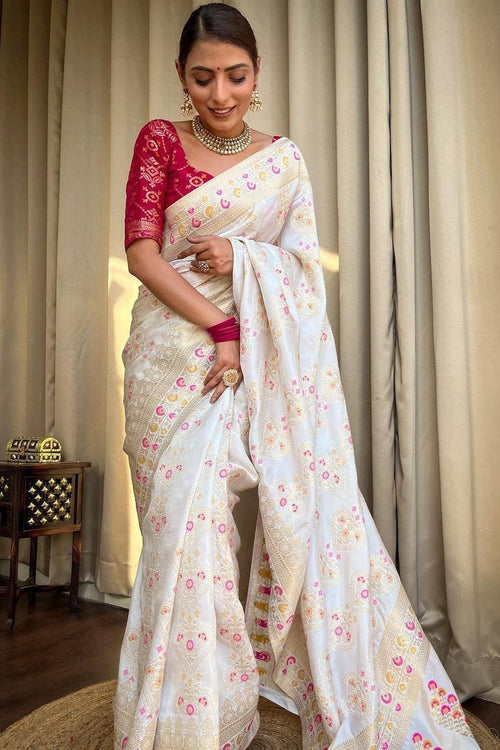 Load image into Gallery viewer, Desiring Off White Soft Silk Saree With Engrossing Blouse Piece
