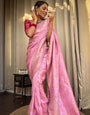 Groovy Pink Soft Silk Saree With Majesty Blouse Piece