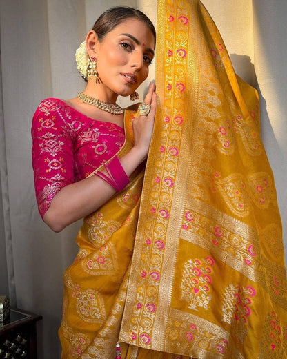 Desirable Yellow Soft Silk Saree With Classic Blouse Piece