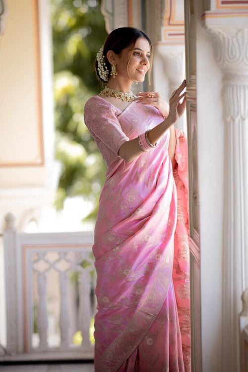 Load image into Gallery viewer, Incomparable Baby Pink Pink Soft Silk Saree With Snazzy Blouse Piece
