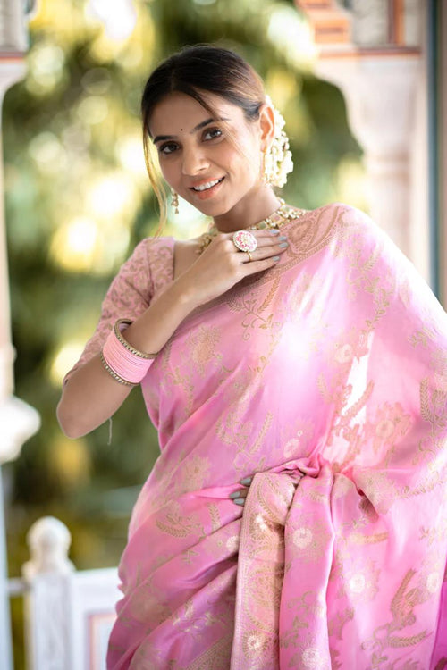 Load image into Gallery viewer, Incomparable Baby Pink Pink Soft Silk Saree With Snazzy Blouse Piece
