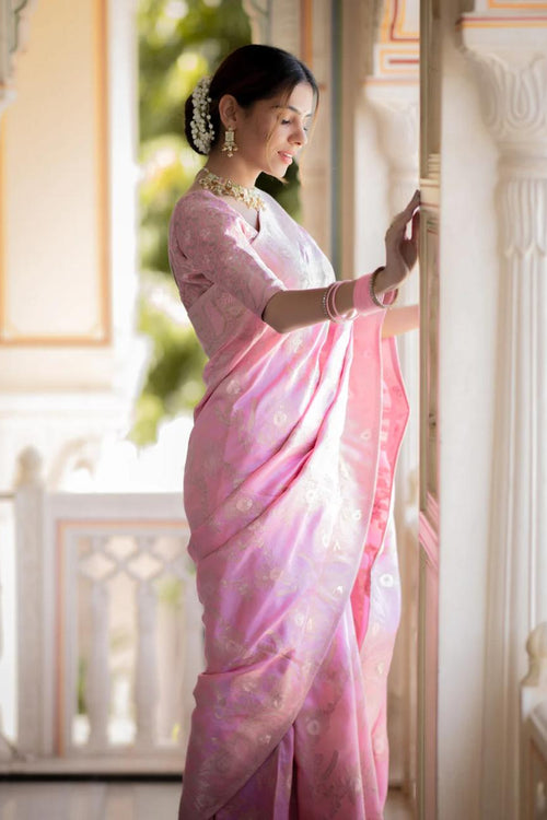 Load image into Gallery viewer, Incomparable Baby Pink Pink Soft Silk Saree With Snazzy Blouse Piece
