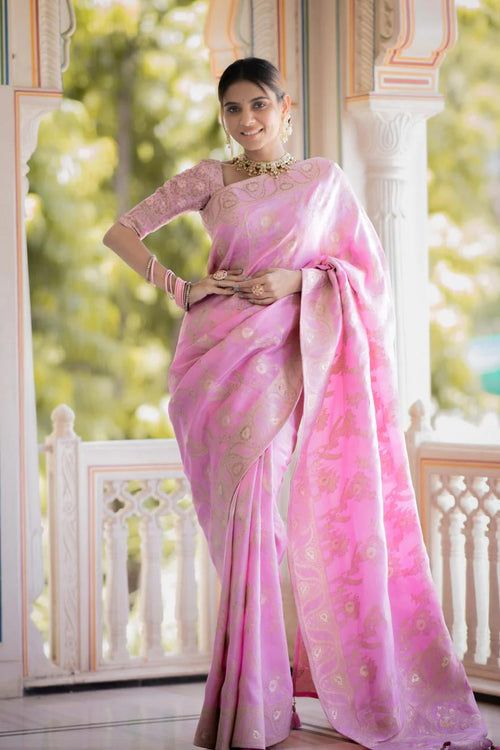 Load image into Gallery viewer, Incomparable Baby Pink Pink Soft Silk Saree With Snazzy Blouse Piece
