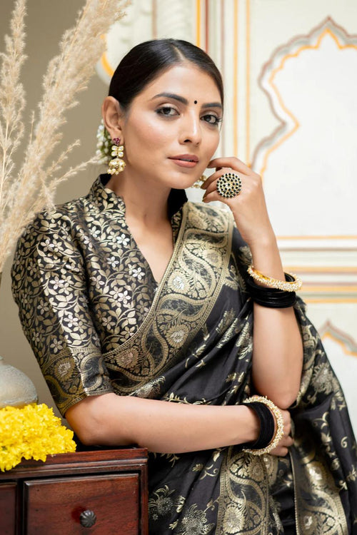 Load image into Gallery viewer, Blissful Black Soft Silk Saree With Angelic Blouse Piece
