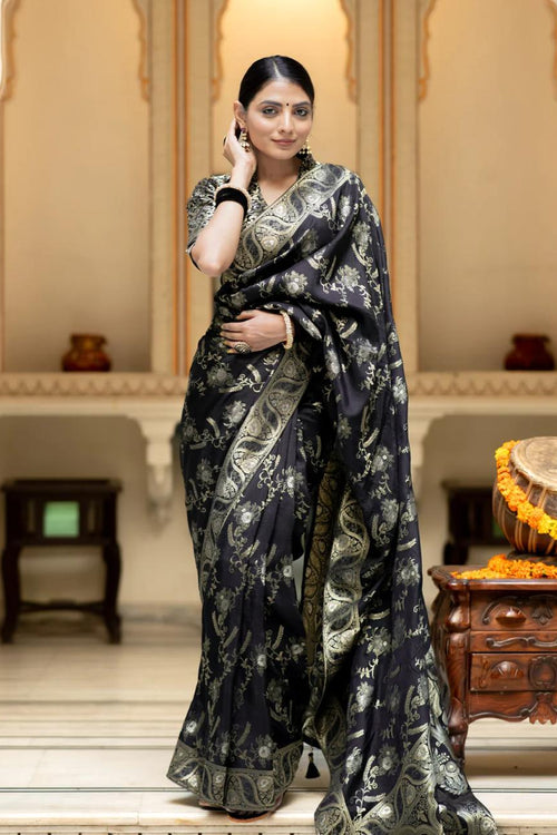 Load image into Gallery viewer, Blissful Black Soft Silk Saree With Angelic Blouse Piece
