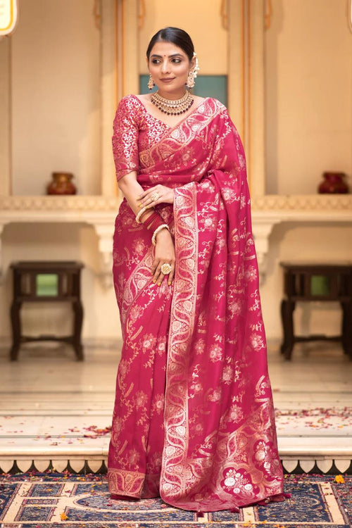 Load image into Gallery viewer, Chatoyant Dark Pink Soft Silk Saree With Chatoyant Blouse Piece
