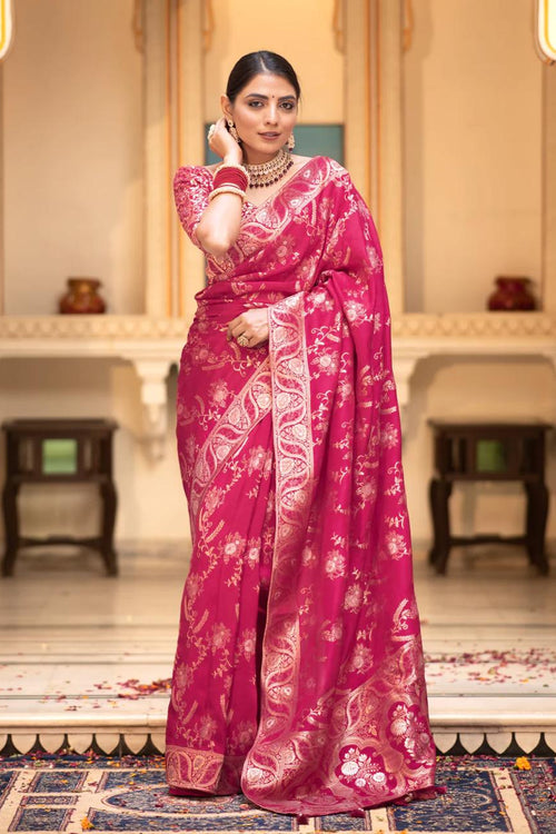 Load image into Gallery viewer, Chatoyant Dark Pink Soft Silk Saree With Chatoyant Blouse Piece
