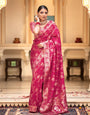 Chatoyant Dark Pink Soft Silk Saree With Chatoyant Blouse Piece