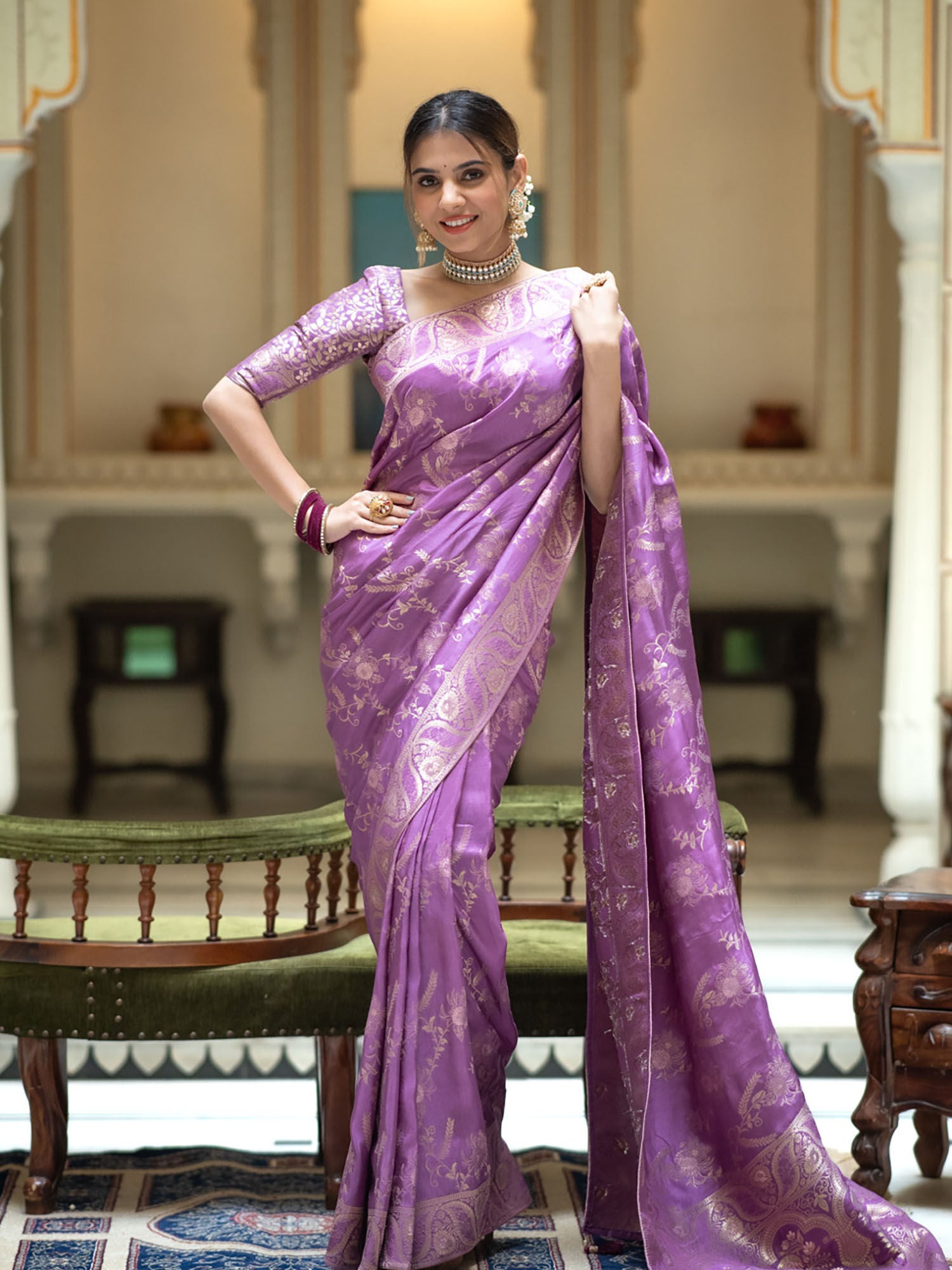 Propinquity Lavender Soft Silk Saree With Felicitous Blouse Piece