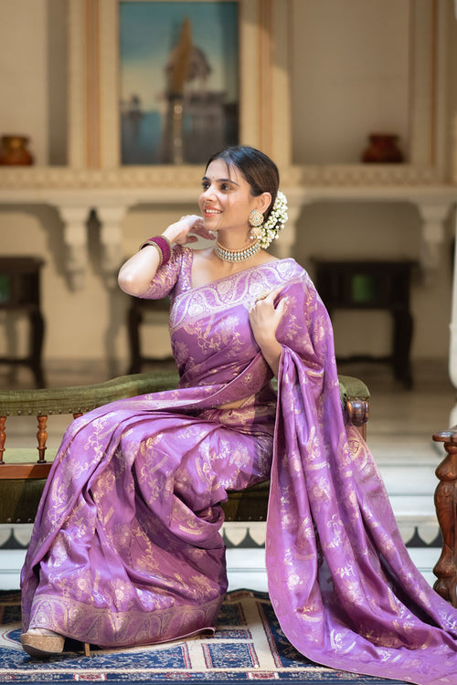 Load image into Gallery viewer, Propinquity Lavender Soft Silk Saree With Felicitous Blouse Piece
