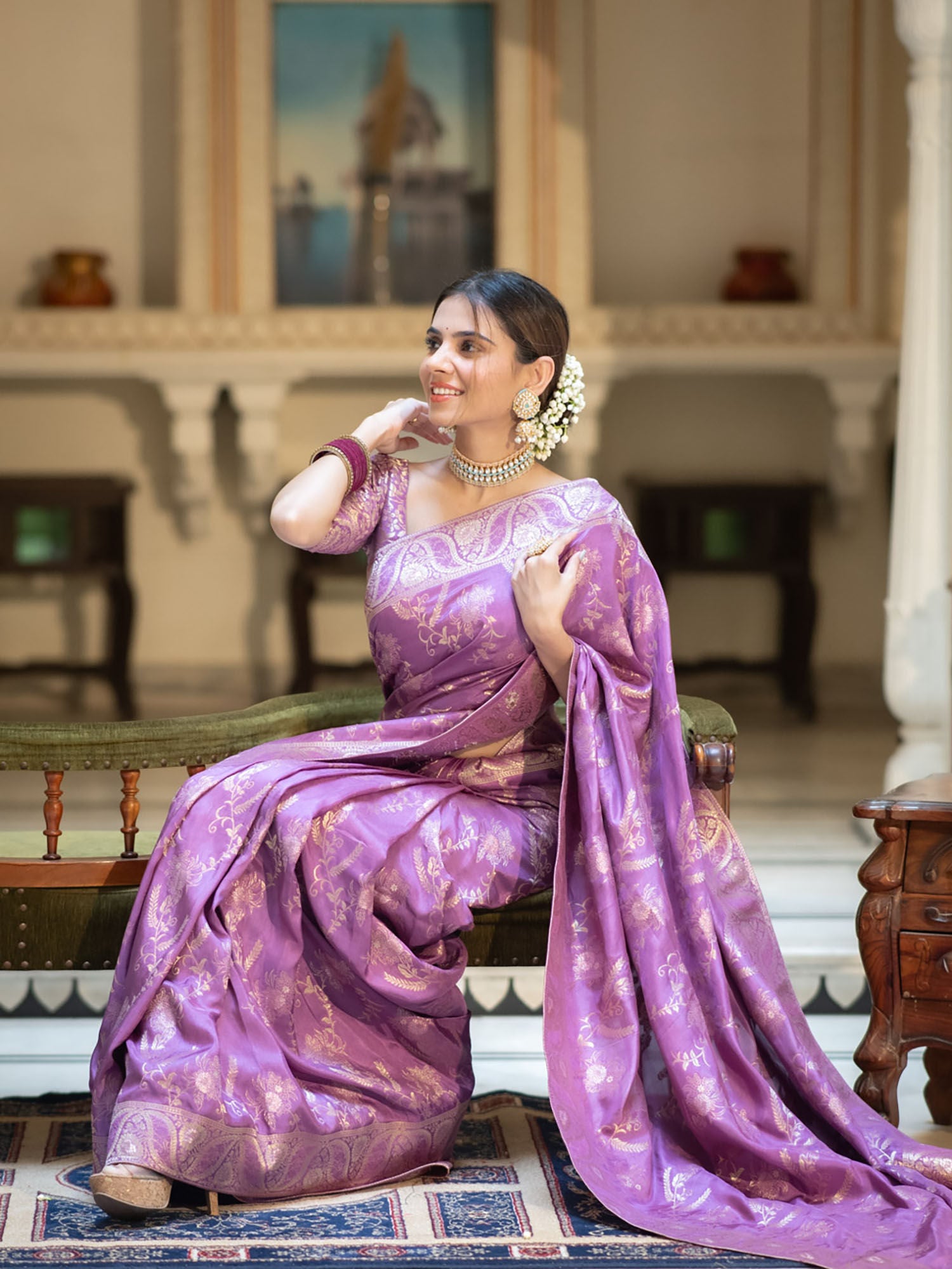 Propinquity Lavender Soft Silk Saree With Felicitous Blouse Piece