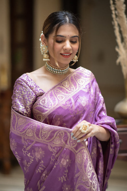 Load image into Gallery viewer, Propinquity Lavender Soft Silk Saree With Felicitous Blouse Piece
