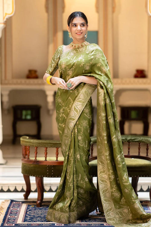 Load image into Gallery viewer, Nemesis Mehndi Soft Silk Saree With Serendipity Blouse Piece
