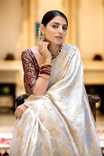 Snappy Off White Soft Silk Saree With Transcendent Blouse Piece