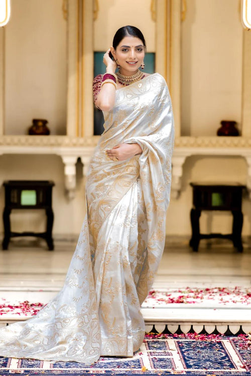 Load image into Gallery viewer, Snappy Off White Soft Silk Saree With Transcendent Blouse Piece
