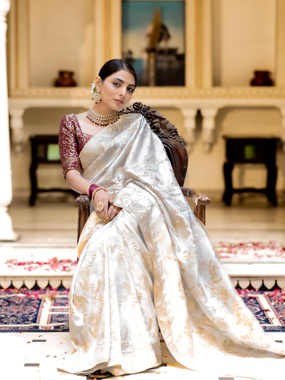 Snappy Off White Soft Silk Saree With Transcendent Blouse Piece