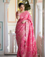 Effervescent Pink Soft Silk Saree With Assemblage Blouse Piece