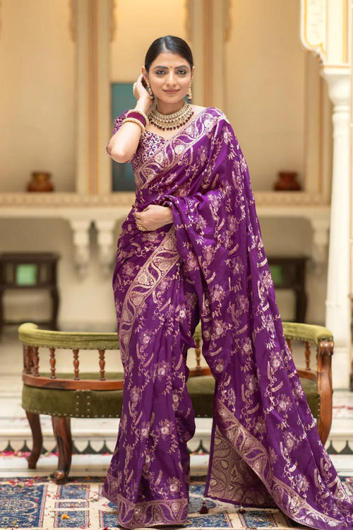 Load image into Gallery viewer, Splendiferous Purple Soft Silk Saree With Petrichor Blouse Piece
