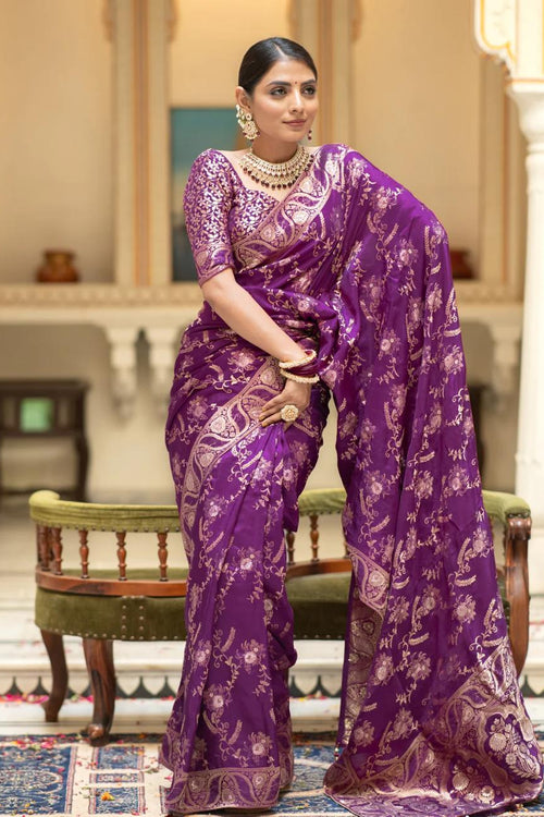 Load image into Gallery viewer, Splendiferous Purple Soft Silk Saree With Petrichor Blouse Piece
