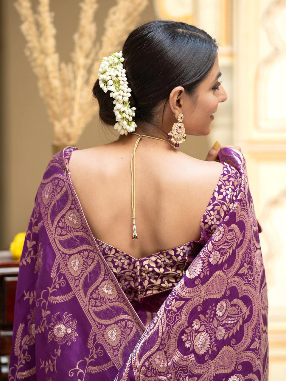 Splendiferous Purple Soft Silk Saree With Petrichor Blouse Piece