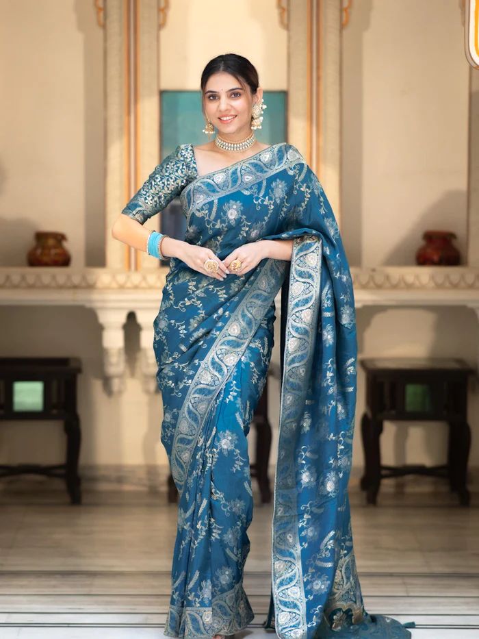 Epiphany Rama Soft Silk Saree With Embrocation Blouse Piece