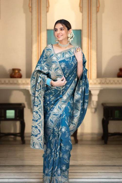 Load image into Gallery viewer, Epiphany Rama Soft Silk Saree With Embrocation Blouse Piece
