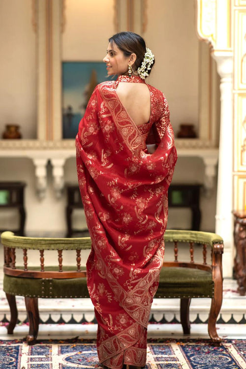 Load image into Gallery viewer, Bucolic Red Soft Silk Saree With Traditional Blouse Piece
