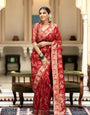 Bucolic Red Soft Silk Saree With Traditional Blouse Piece