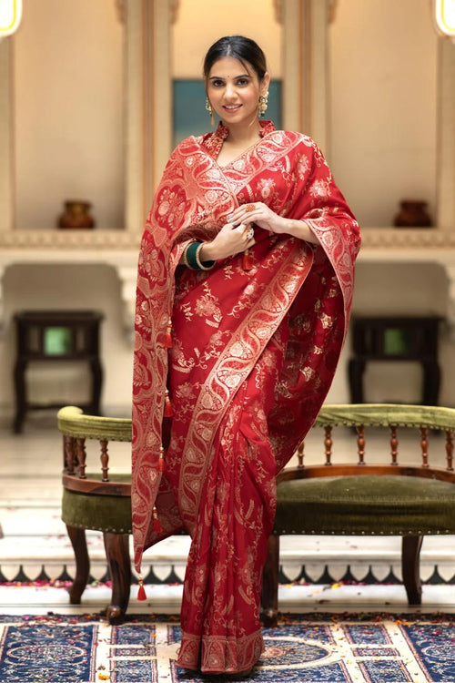 Load image into Gallery viewer, Bucolic Red Soft Silk Saree With Traditional Blouse Piece
