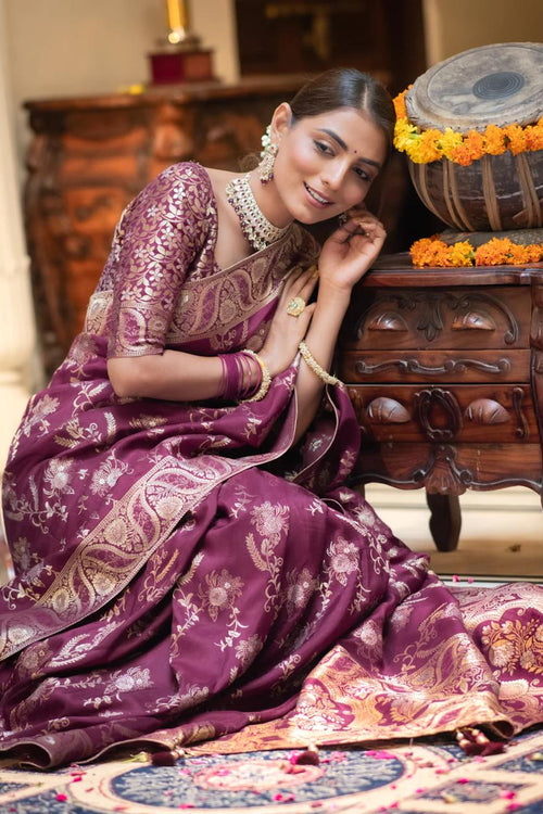 Load image into Gallery viewer, Preferable Wine Soft Silk Saree With Ethnic Blouse Piece
