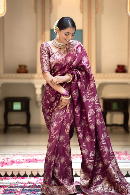 Load image into Gallery viewer, Preferable Wine Soft Silk Saree With Ethnic Blouse Piece
