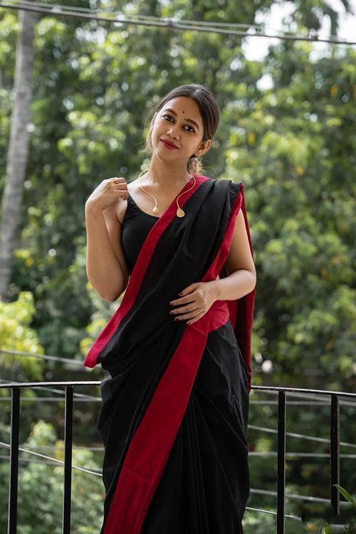 Load image into Gallery viewer, Beautiful Black Cotton Silk Saree With Designer Blouse Piece
