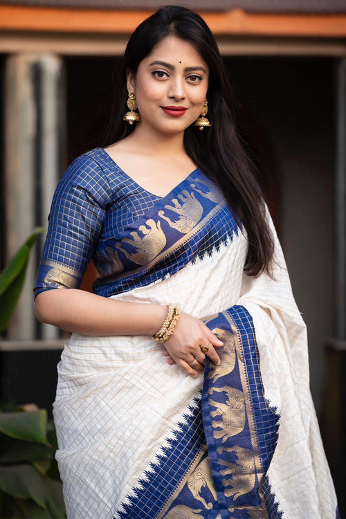 Load image into Gallery viewer, Flattering Off White Soft Silk Saree With Girlish Blouse Piece
