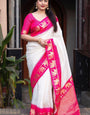 Designer Off White Soft Silk Saree With Prominent Blouse Piece