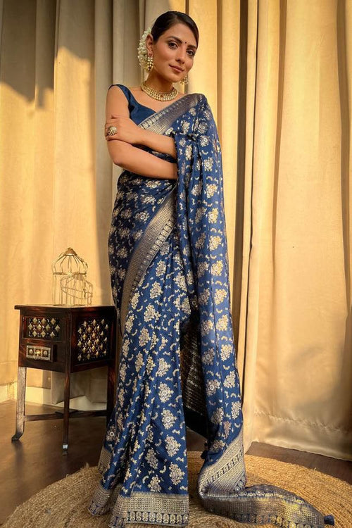 Load image into Gallery viewer, Amazing Navy Blue Soft Silk Saree With Hypnotic Blouse Piece
