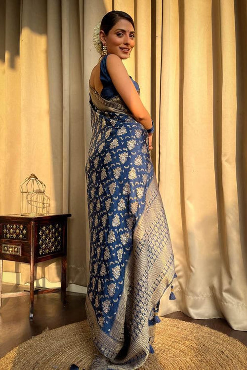 Load image into Gallery viewer, Amazing Navy Blue Soft Silk Saree With Hypnotic Blouse Piece
