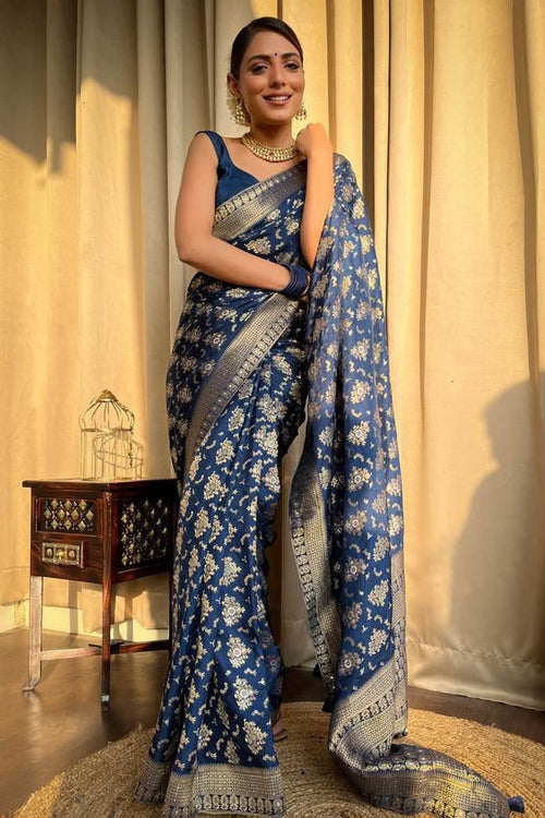 Load image into Gallery viewer, Amazing Navy Blue Soft Silk Saree With Hypnotic Blouse Piece
