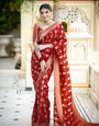 Demesne Red Soft Silk Saree With Nemesis Blouse Piece