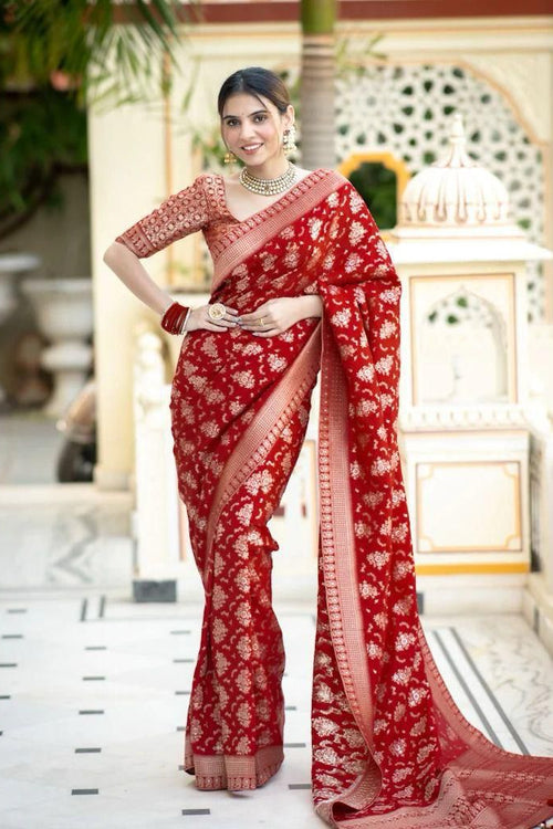 Load image into Gallery viewer, Demesne Red Soft Silk Saree With Nemesis Blouse Piece
