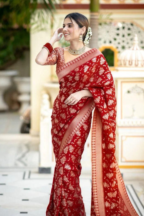 Load image into Gallery viewer, Demesne Red Soft Silk Saree With Nemesis Blouse Piece
