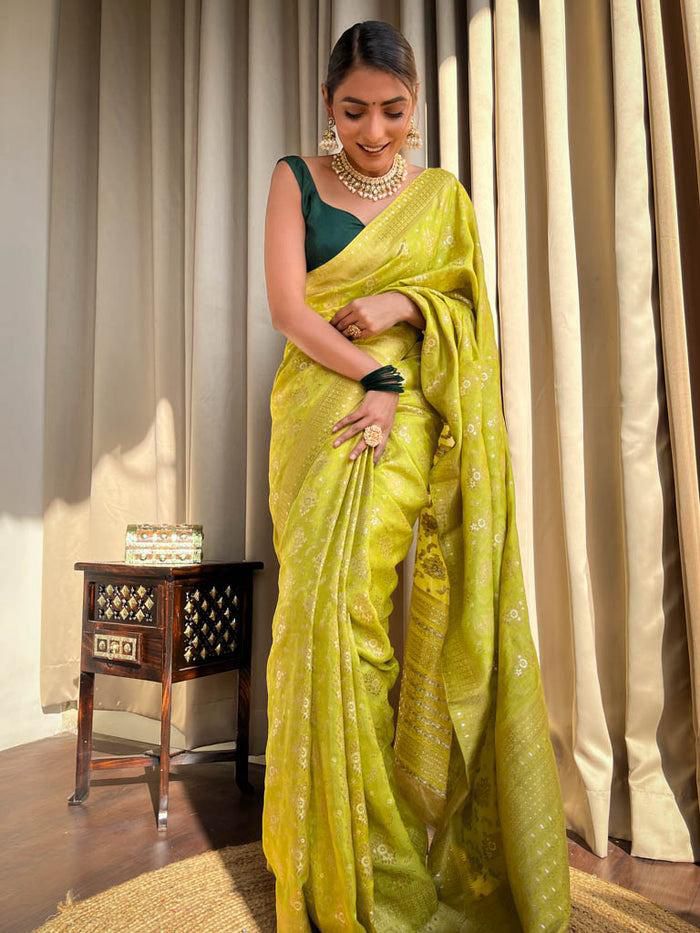 Enchanting Yellow Soft Silk Saree With Fantabulous Blouse Piece